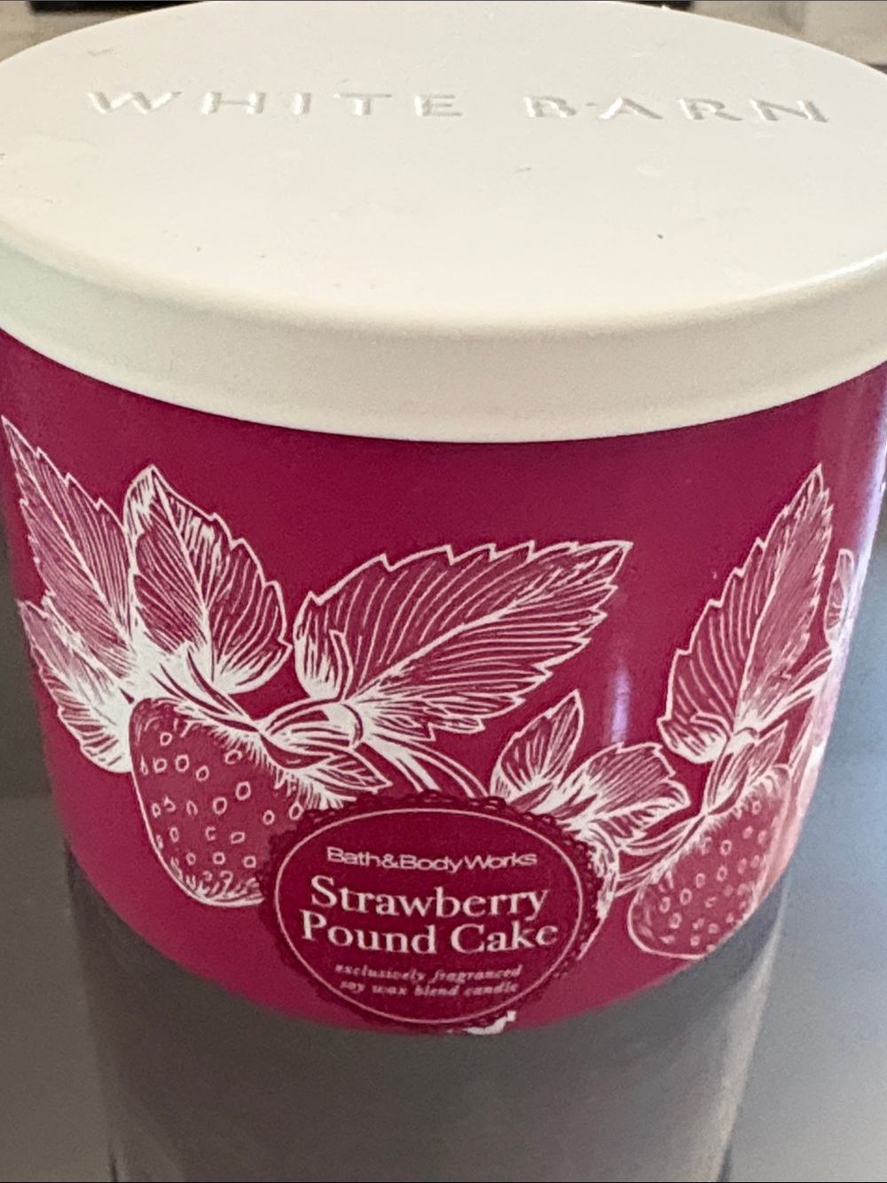 Bath & Body Works Strawberry Pound Cake 3-Wick Candle — Pink & Cream Jar